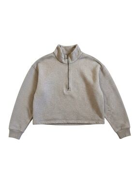 Girlfriend Collective Organic Cotton Cropped Half Zip Size L Medium Oatmeal